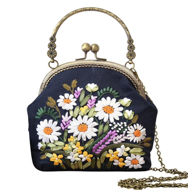 Bolsa de bordado de cinta hecha a mano 3D DIY