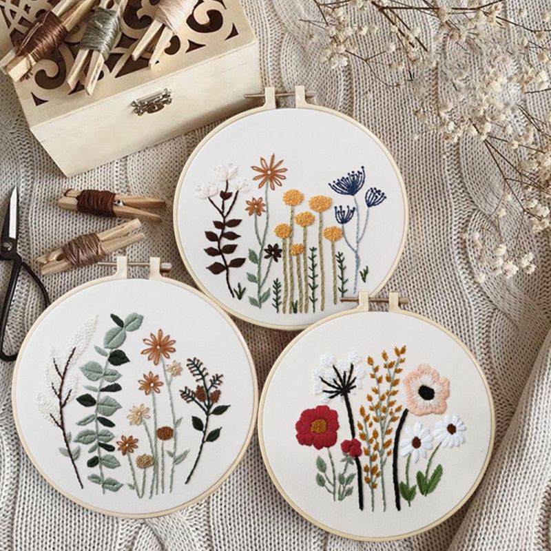 Kit de inicio de bordado estampado de flores de bricolaje