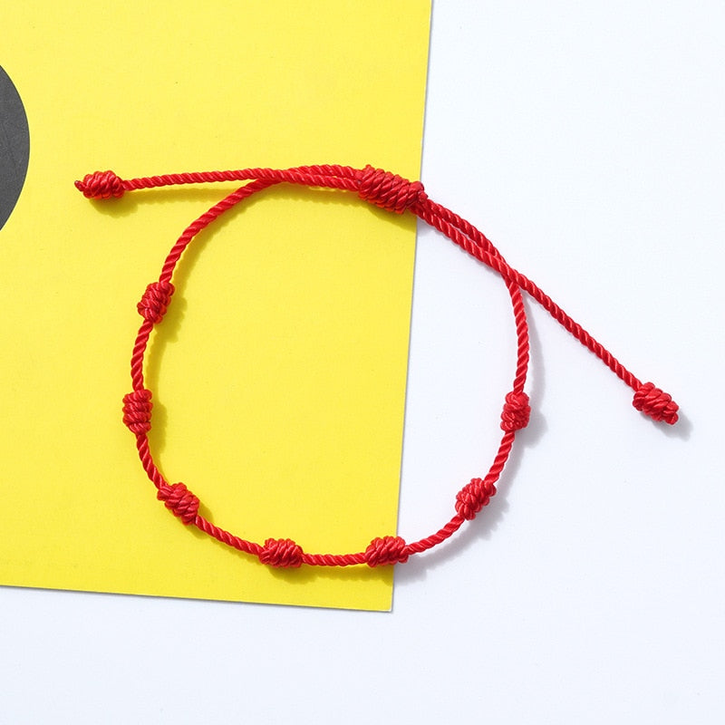 Pulseras de hilo rojo de buena suerte de 7 nudos