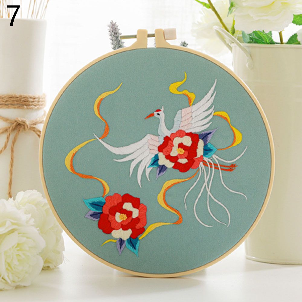 Kit de bordado de flores DIY chino sin aro 1 pieza