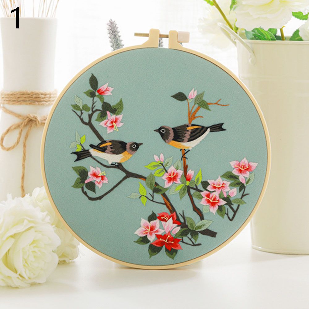 Kit de bordado de flores DIY chino sin aro 1 pieza