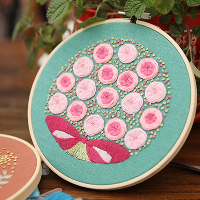 Kit de inicio de bordado estampado de flores de bricolaje