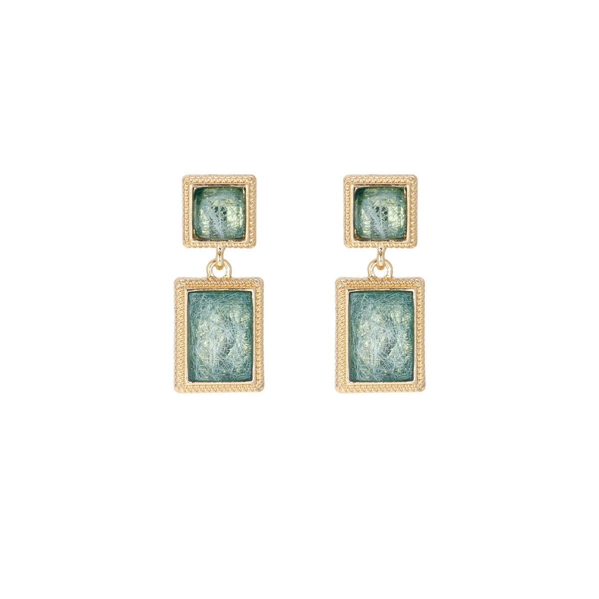 Pendientes de clip cuadrados de cristal verde vintage