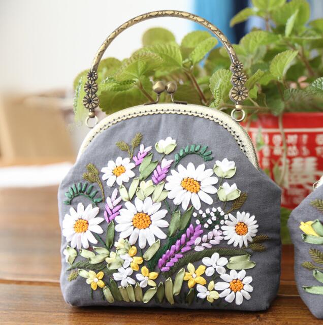 Bolsa de bordado de cinta hecha a mano 3D DIY