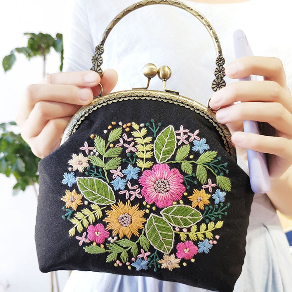 Bolsa de bordado de cinta hecha a mano 3D DIY