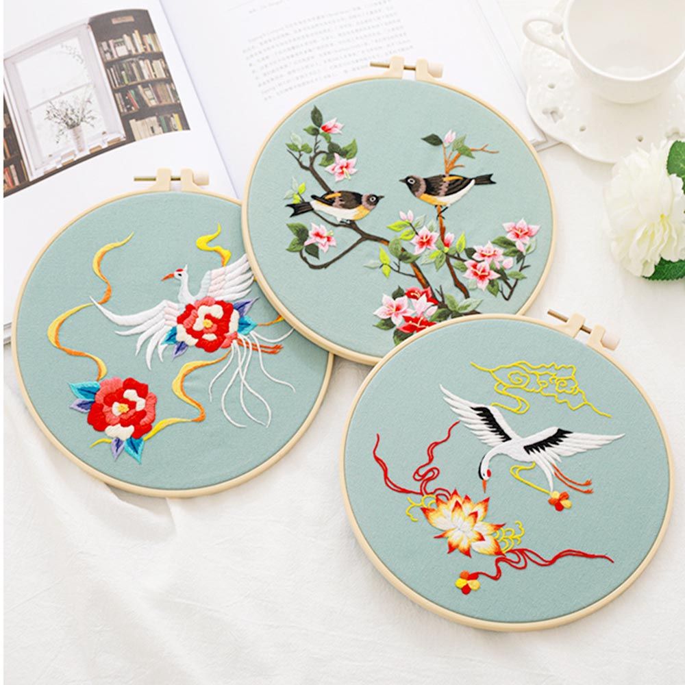 Kit de bordado de flores DIY chino sin aro 1 pieza