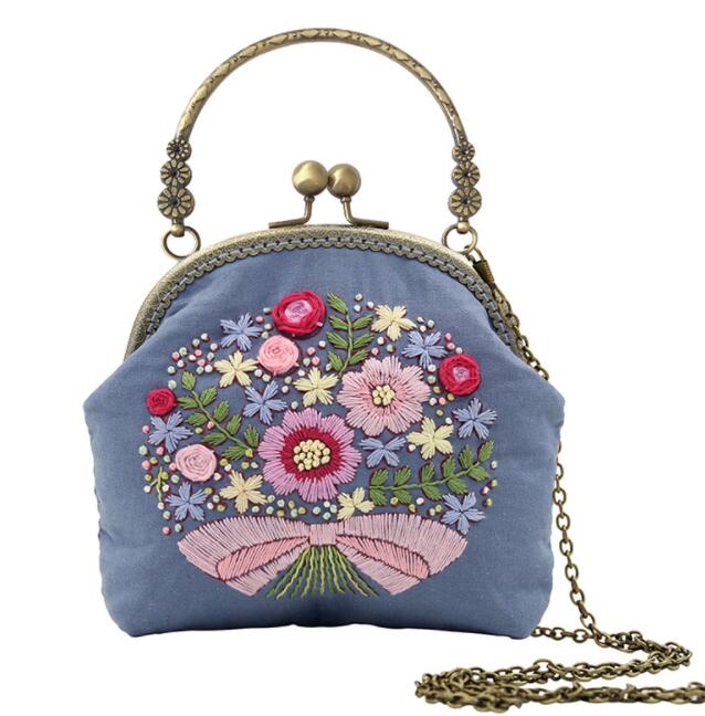 Bolsa de bordado de cinta hecha a mano 3D DIY
