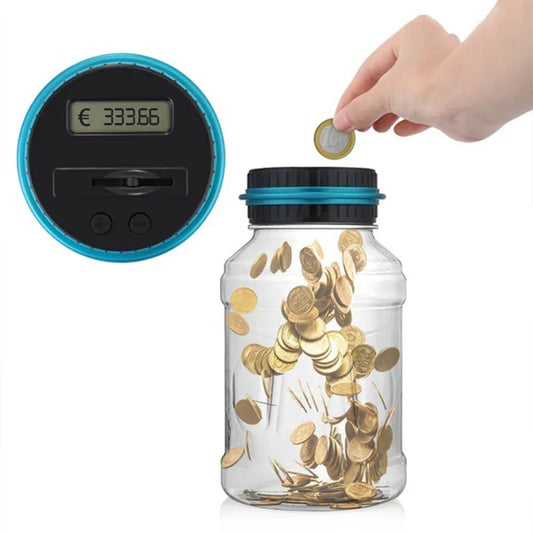 Tarro contador digital de dinero apto para todo tipo de monedas
