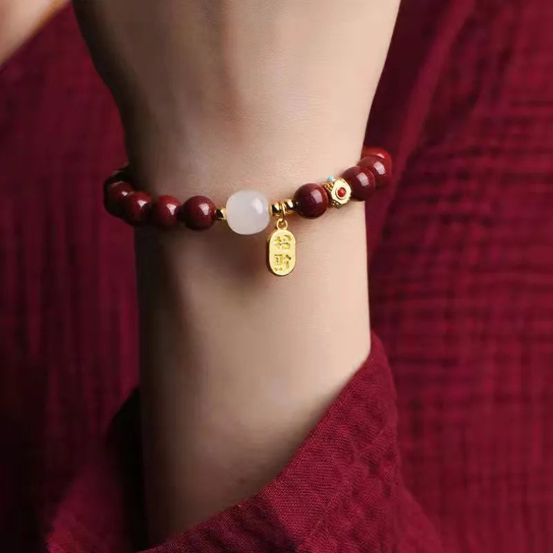 Pulsera artesanal de cinabrio con la suerte y la riqueza para mujeres y hombres