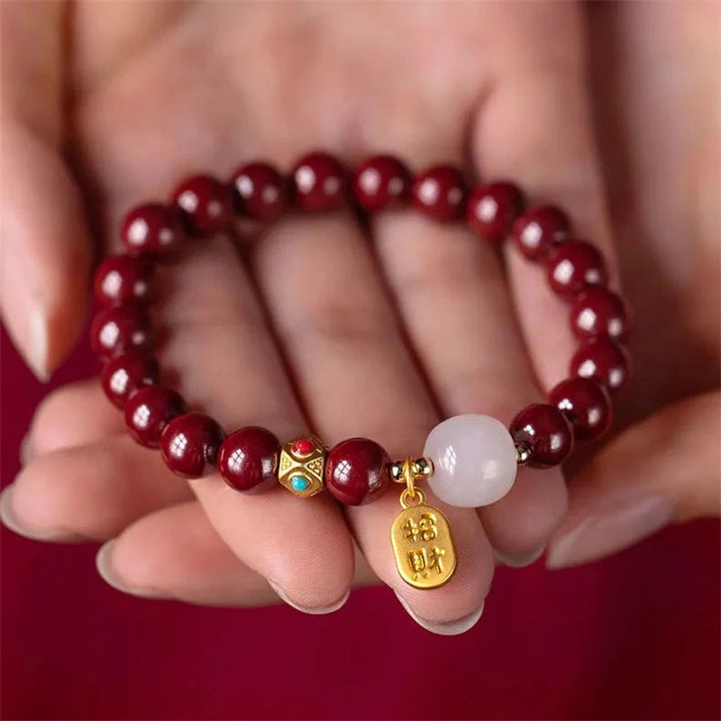 Pulsera artesanal de cinabrio con la suerte y la riqueza para mujeres y hombres