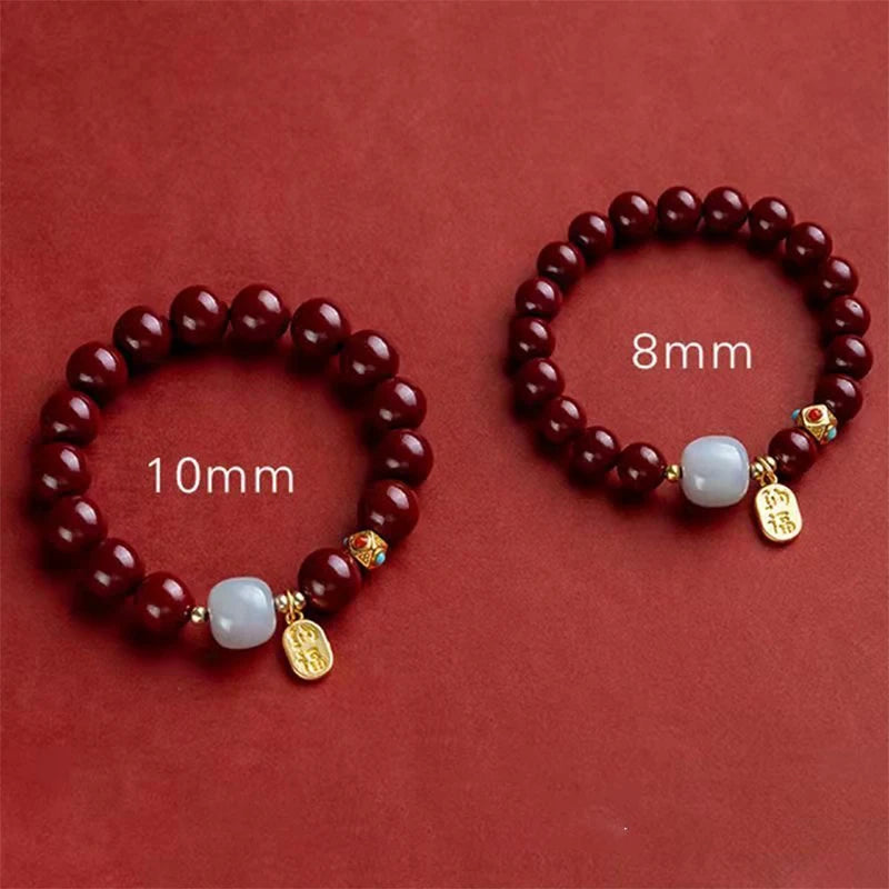 Pulsera artesanal de cinabrio con la suerte y la riqueza para mujeres y hombres