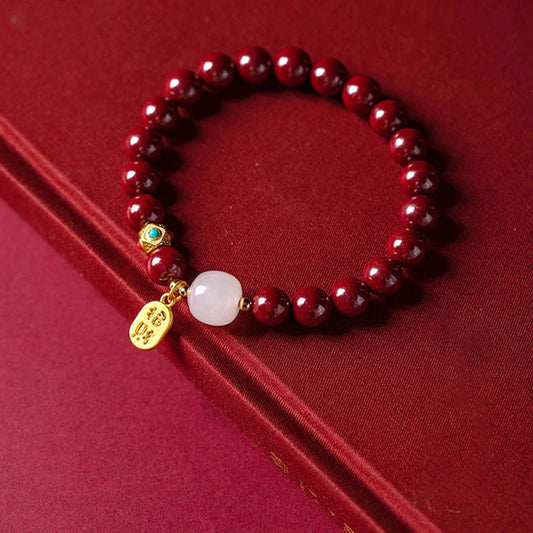 Pulsera artesanal de cinabrio con la suerte y la riqueza para mujeres y hombres