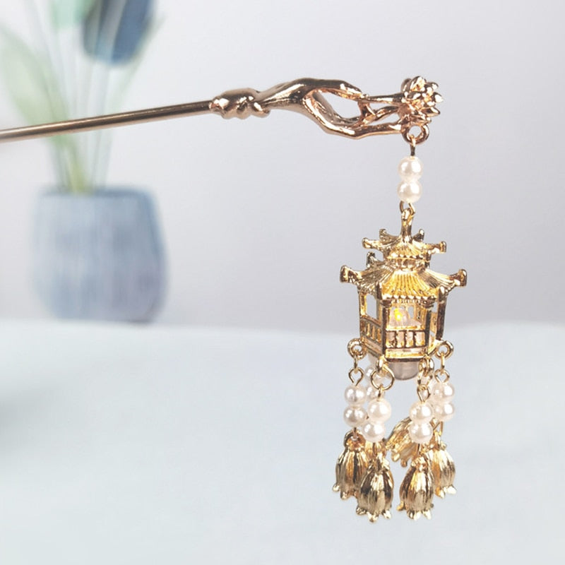 Colgante de horquilla con forma de farol de palacio para el vestido Hanfu
