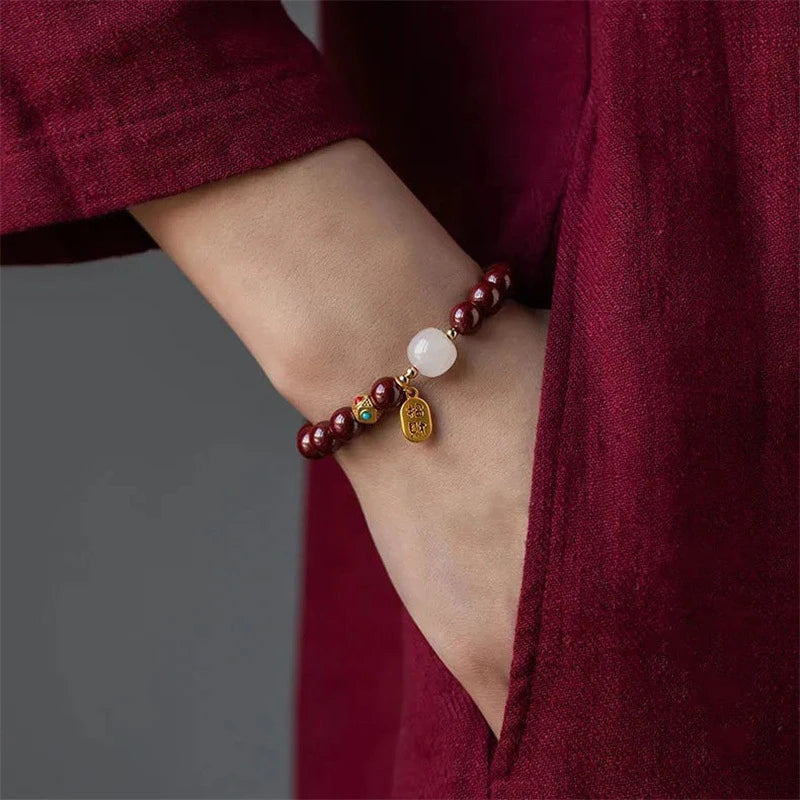 Pulsera artesanal de cinabrio con la suerte y la riqueza para mujeres y hombres