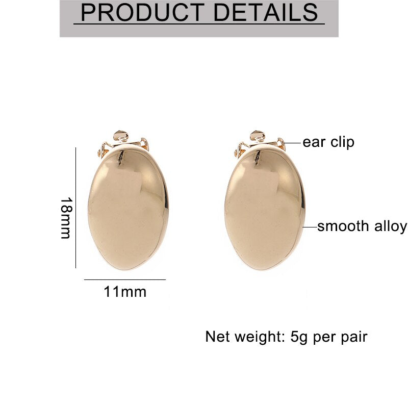 Pendientes de clip minimalistas de metal brillante ovalado vintage dorado