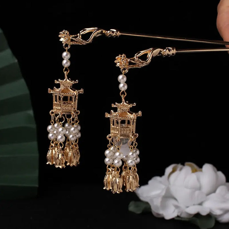 Colgante de horquilla con forma de farol de palacio para el vestido Hanfu