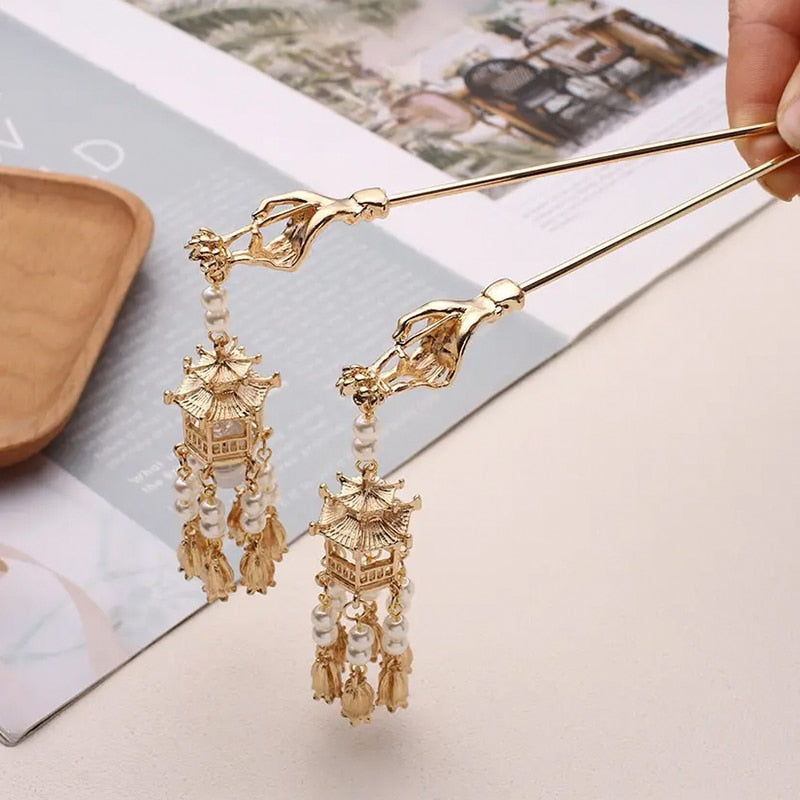 Colgante de horquilla con forma de farol de palacio para el vestido Hanfu