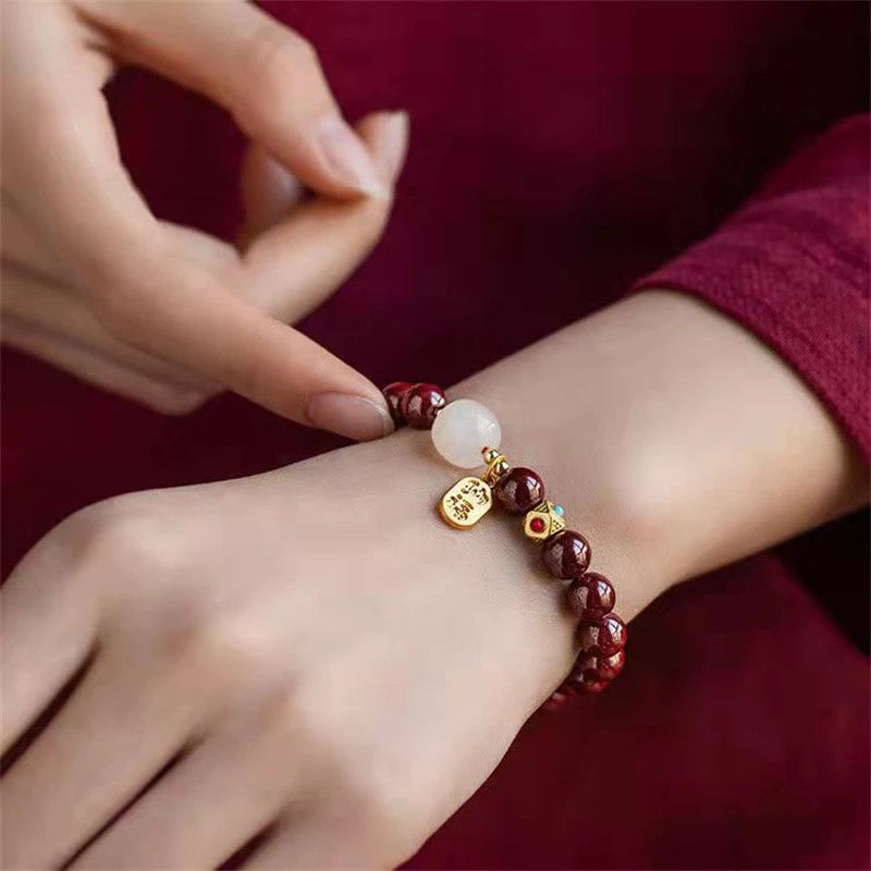 Pulsera artesanal de cinabrio con la suerte y la riqueza para mujeres y hombres