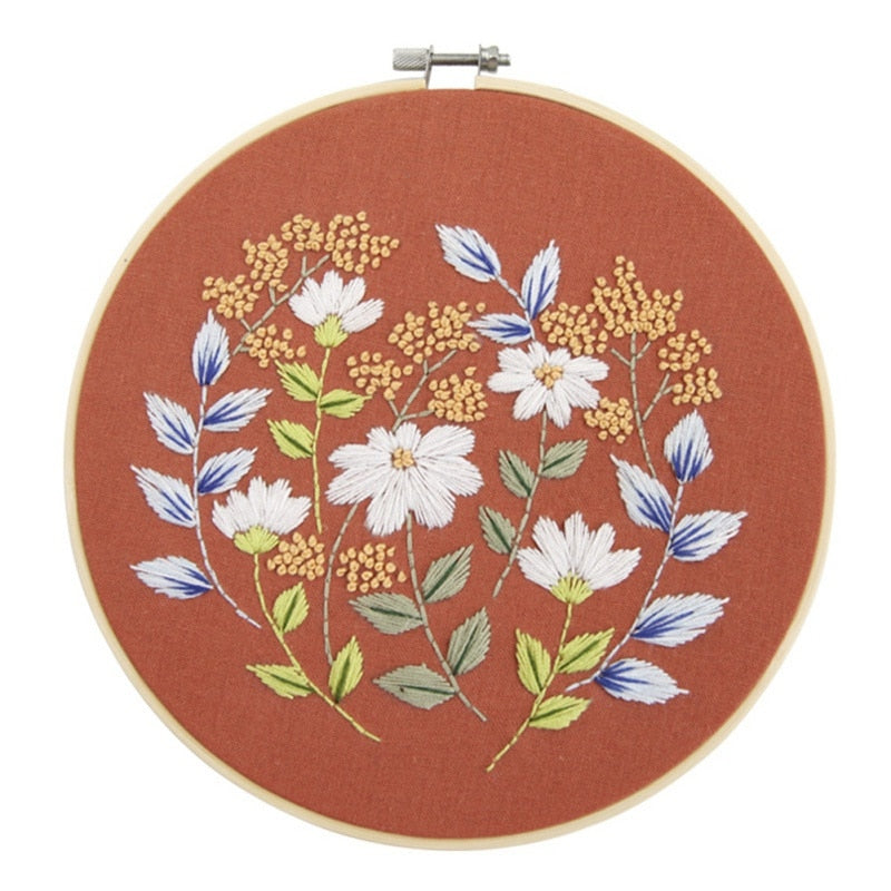 Kit de inicio de bordado estampado de flores de bricolaje