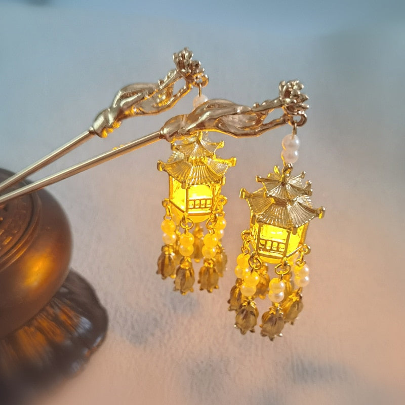 Colgante de horquilla con forma de farol de palacio para el vestido Hanfu