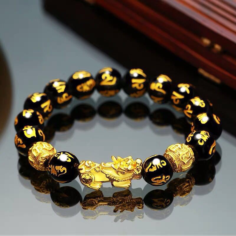 Pulsera Pixiu de cuentas de oración de la suerte para hombre Feng Shui