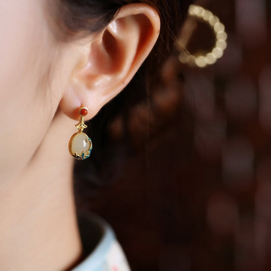Pendientes chinos de esmalte de piedra étnica retro