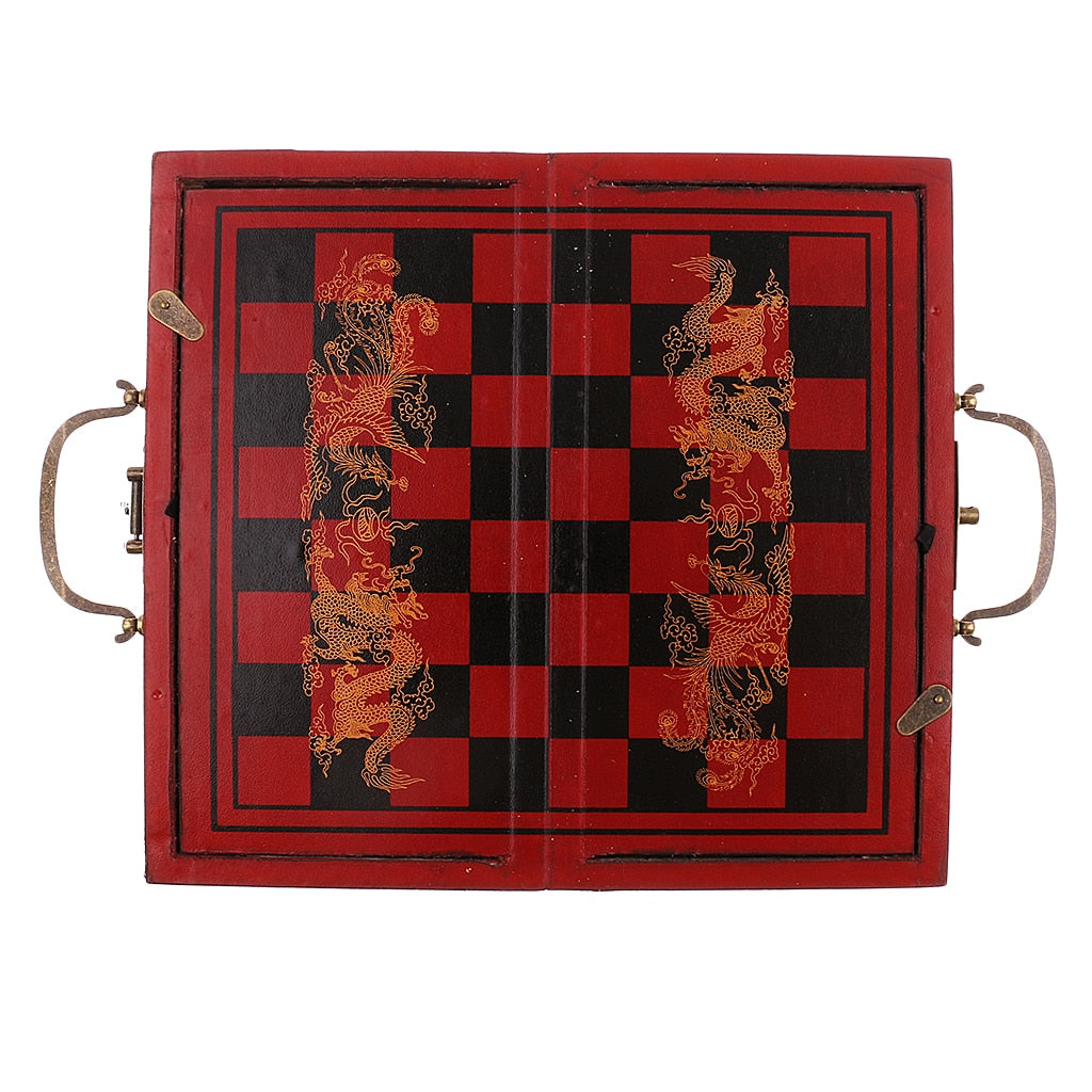 Juego de mesa de piezas de ajedrez chino antiguo de madera