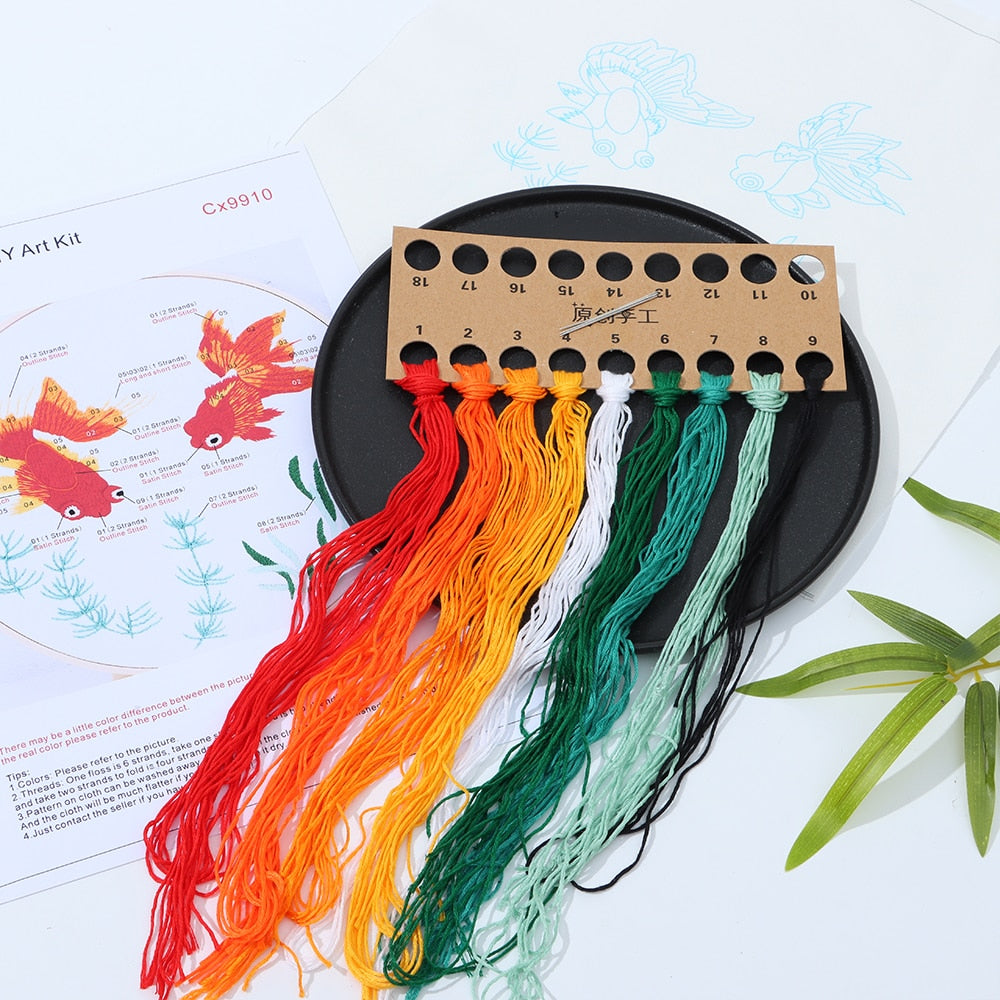 Kit de bordado impreso con patrón de flores de bricolaje