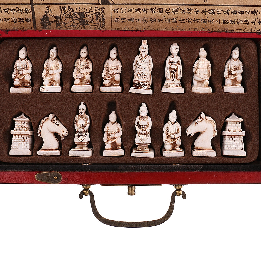 Juego de mesa de piezas de ajedrez chino antiguo de madera