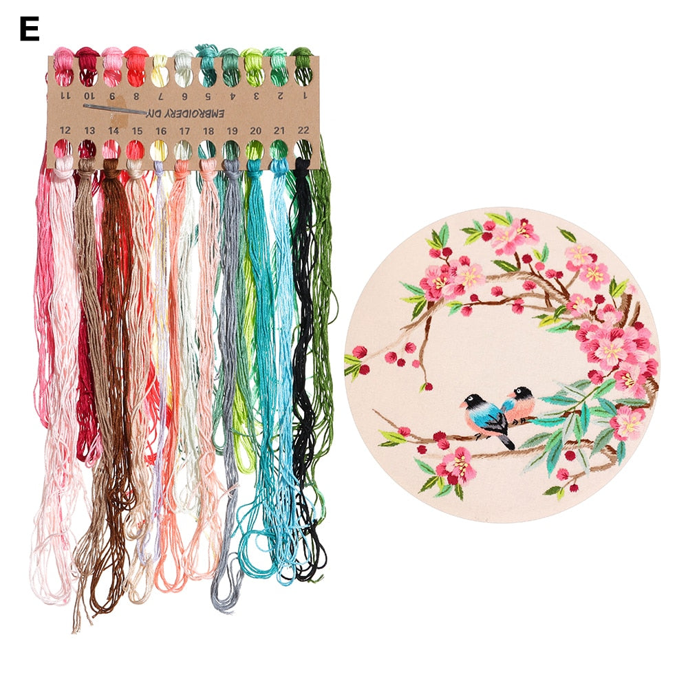 Kit de bordado impreso con patrón de flores de bricolaje