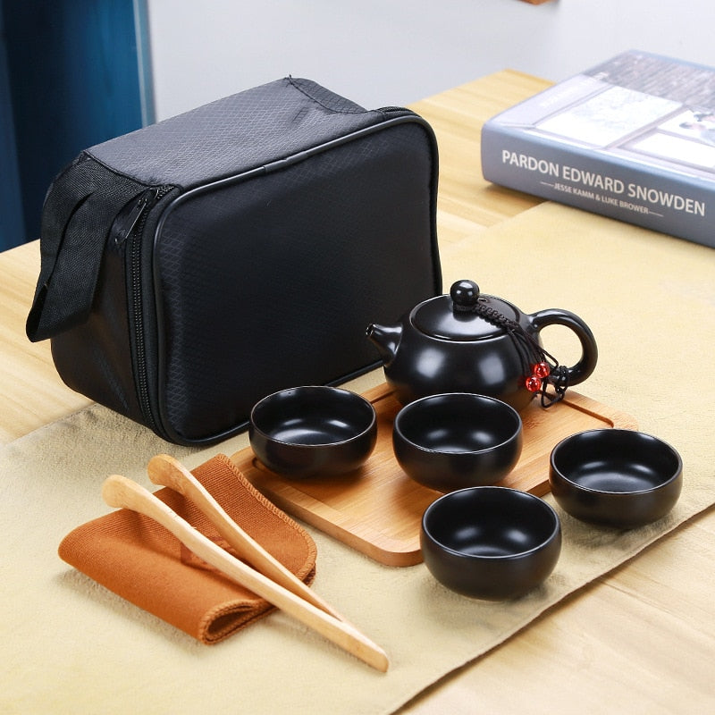 Ceramic Chinese Travel Drinkware with Tea Pot