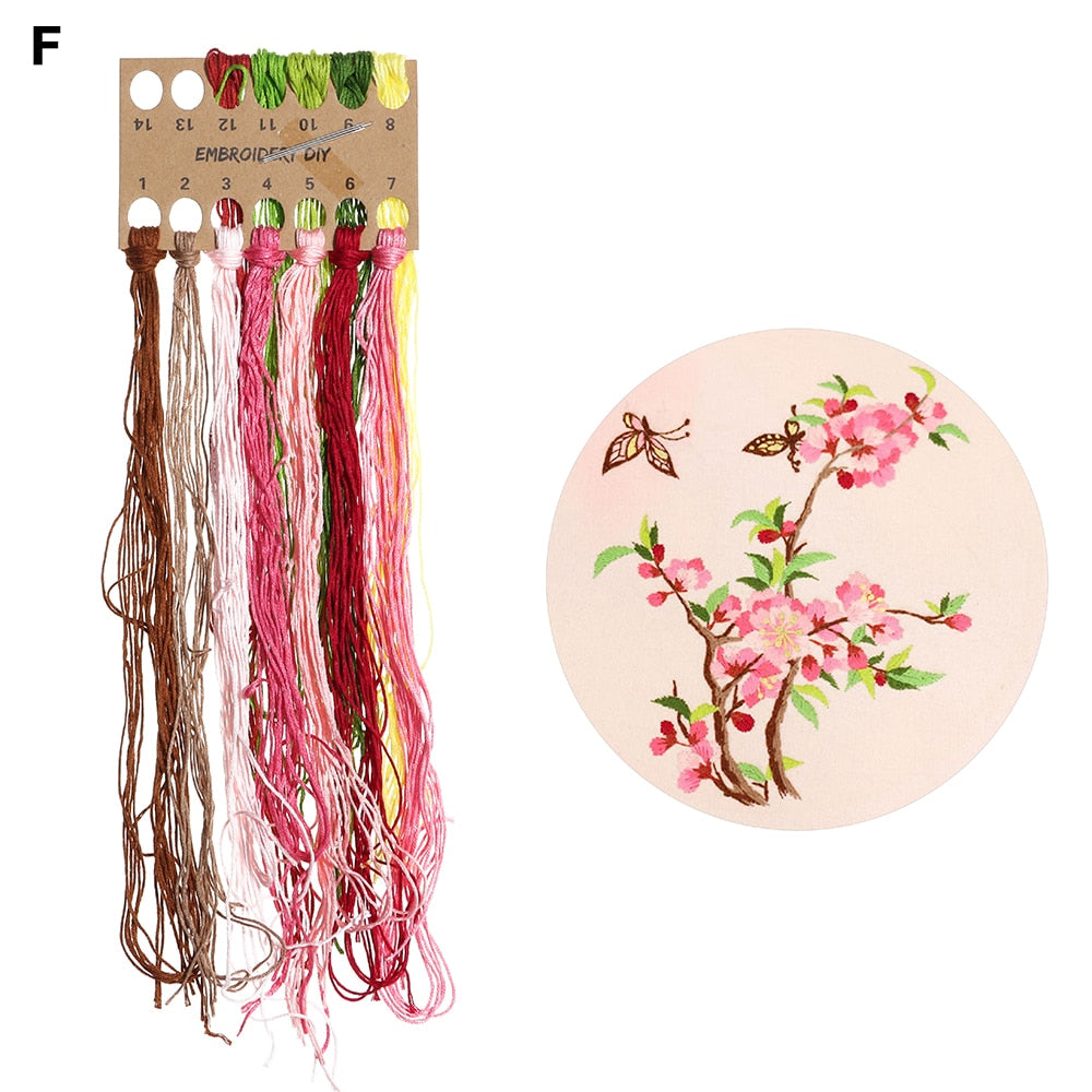 Kit de bordado impreso con patrón de flores de bricolaje