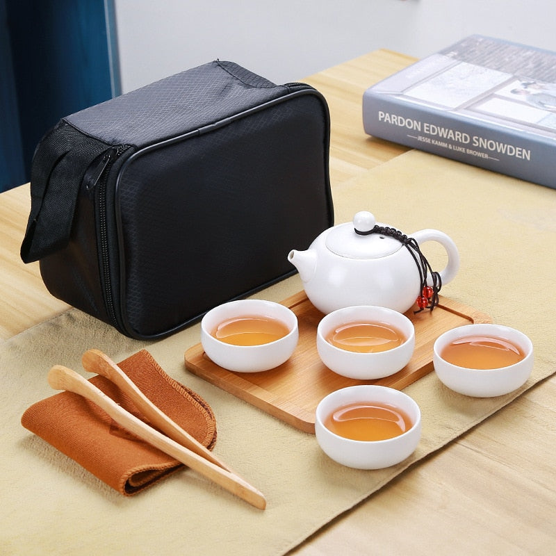 Ceramic Chinese Travel Drinkware with Tea Pot