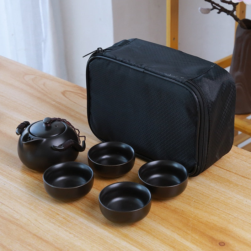 Ceramic Chinese Travel Drinkware with Tea Pot