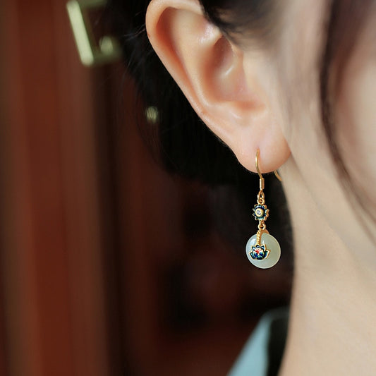 Pendientes colgantes de loto de piedra de cristal natural