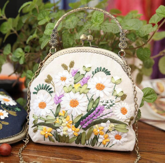 Bolsa de bordado de cinta hecha a mano 3D DIY