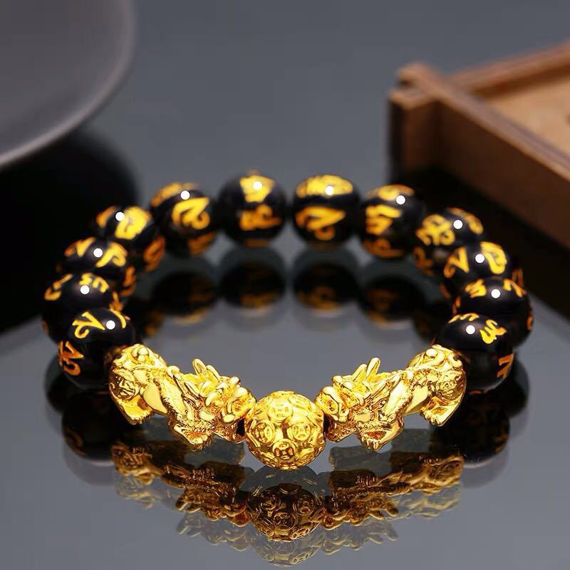 Pulsera Pixiu de cuentas de oración de la suerte para hombre Feng Shui