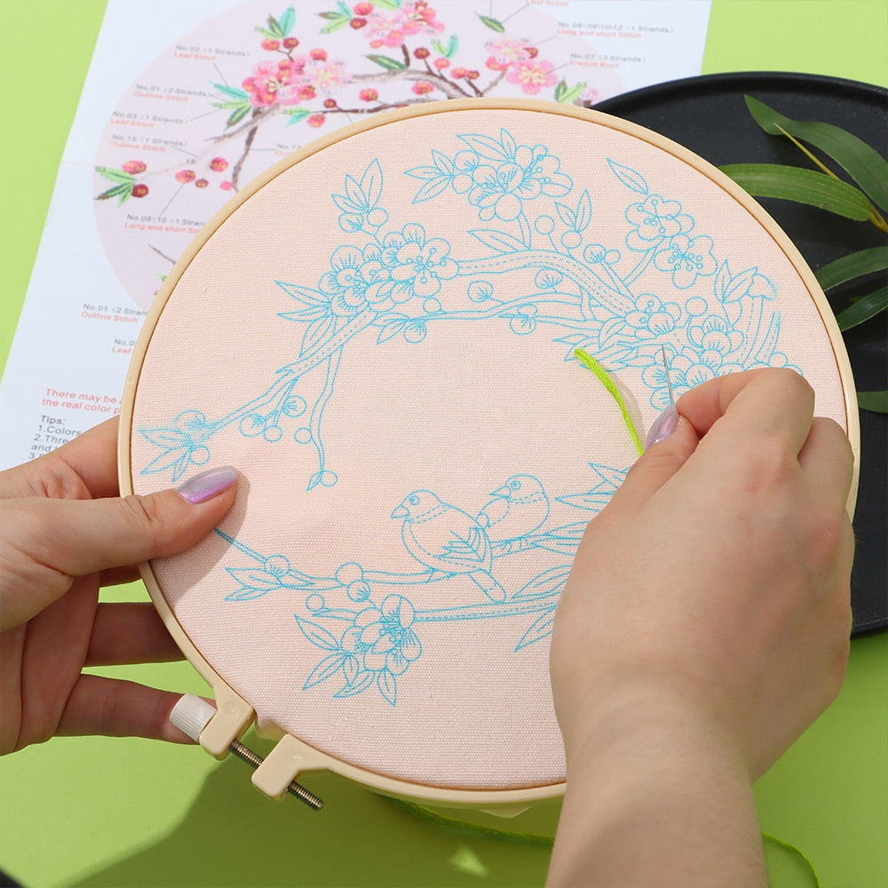 Kit de bordado impreso con patrón de flores de bricolaje