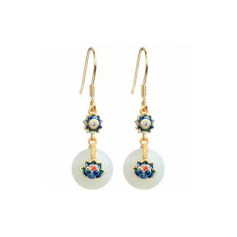 Pendientes colgantes de loto de piedra de cristal natural