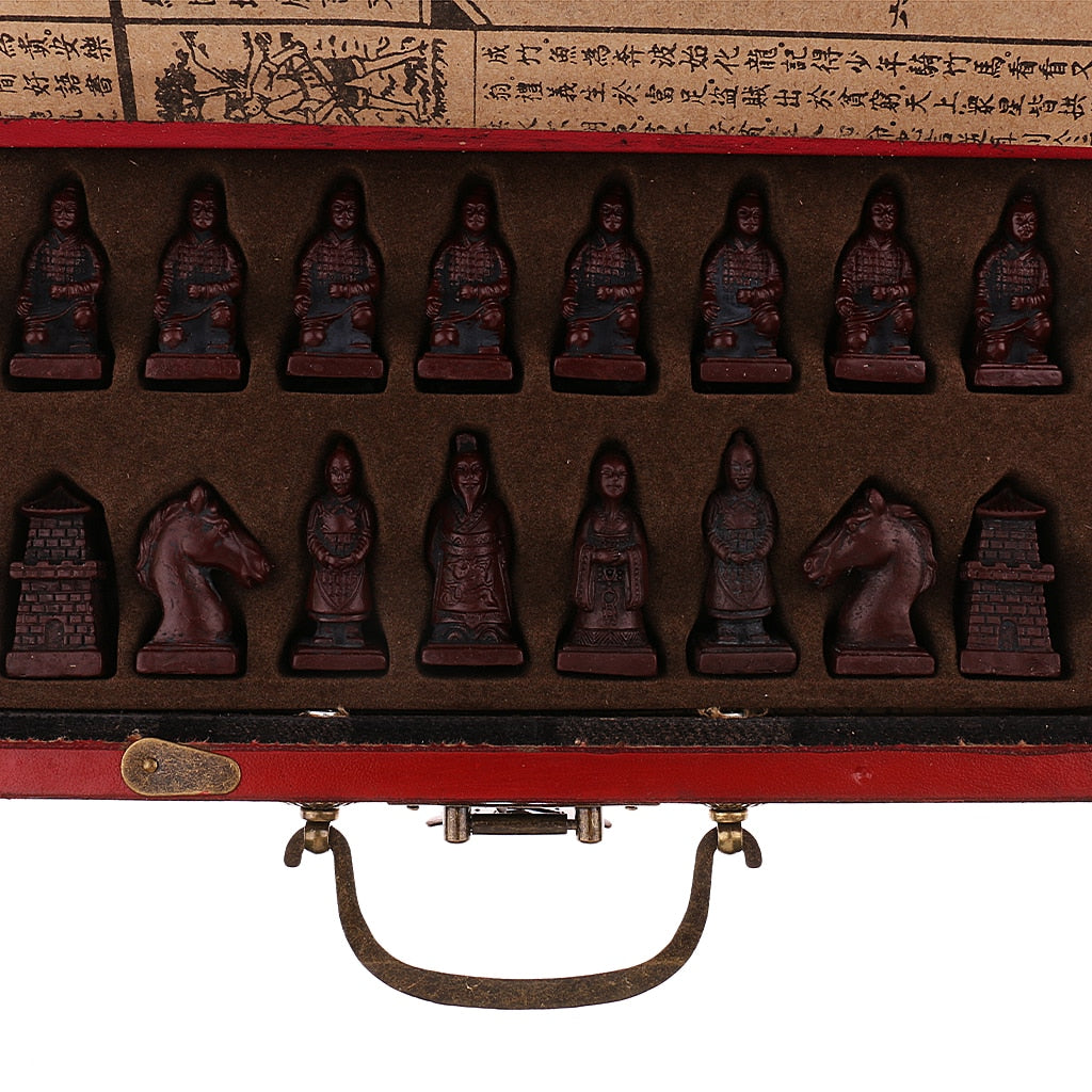 Juego de mesa de piezas de ajedrez chino antiguo de madera