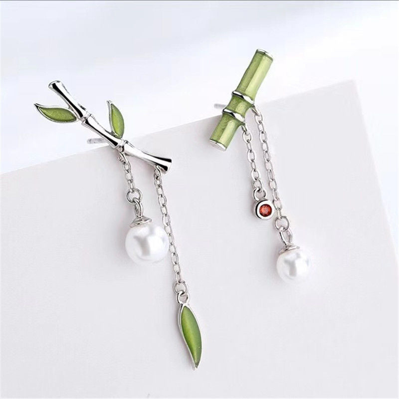 Pendientes Retro Asimétricos De Bambú
