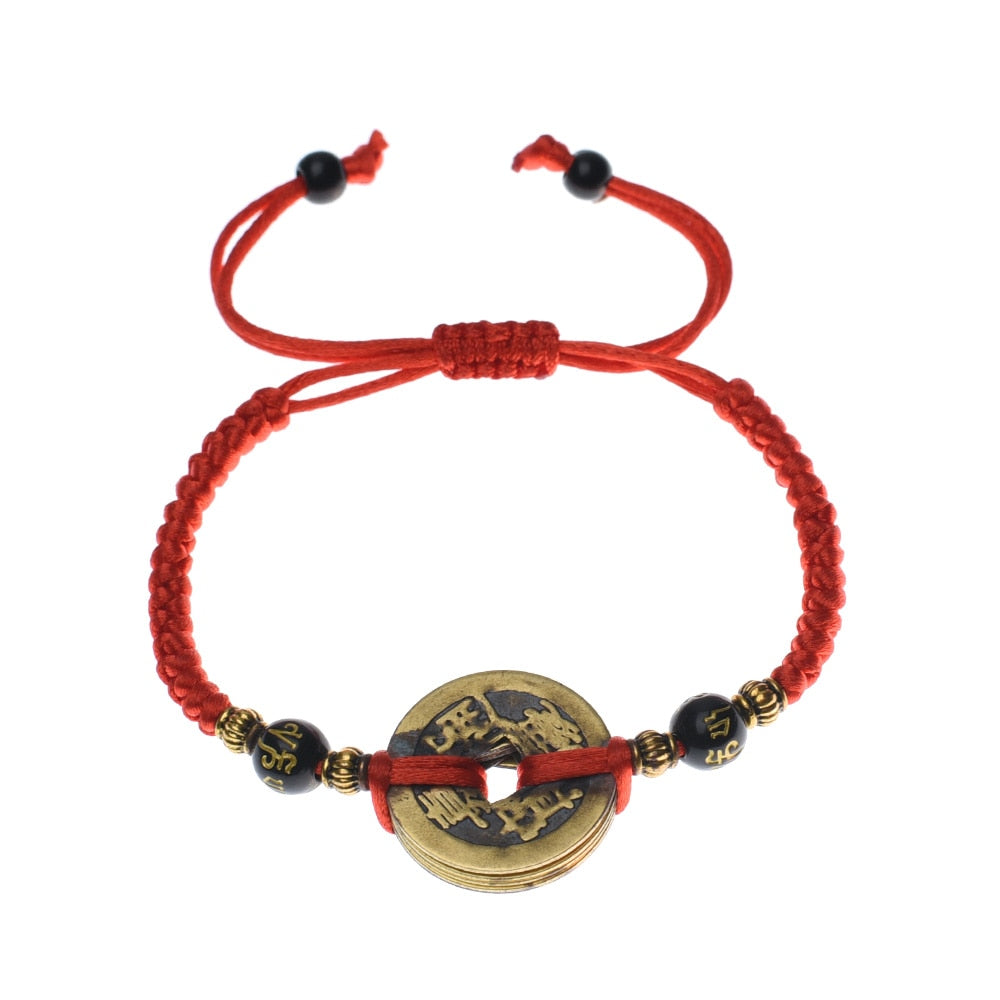 Lucky Red String Feng Shui Copper Coin Bracelet