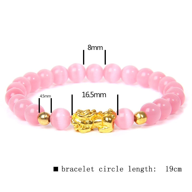 Feng Shui Stone Beads Pulsera Pixiu Rosa