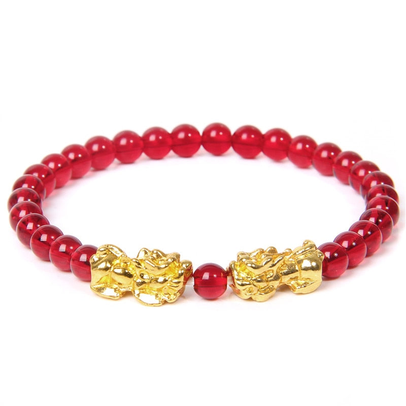 Feng Shui Stone Beads Pulsera Pixiu Rosa