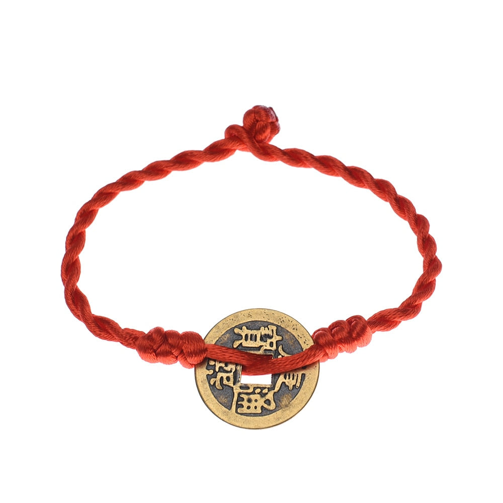 Lucky Red String Feng Shui Copper Coin Bracelet
