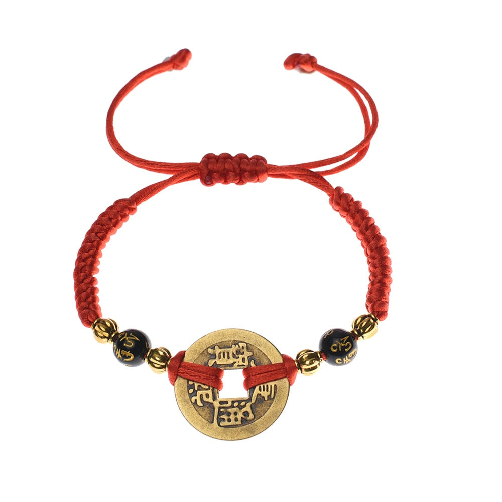 Lucky Red String Feng Shui Copper Coin Bracelet