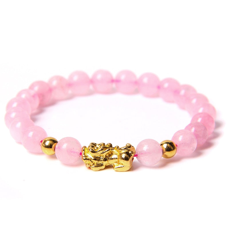 Feng Shui Stone Beads Pulsera Pixiu Rosa