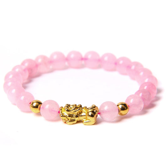 Feng Shui Stone Beads Pulsera Pixiu Rosa