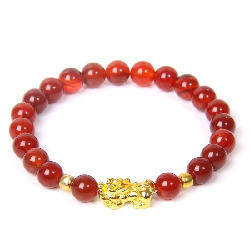 Feng Shui Stone Beads Pulsera Pixiu Rosa