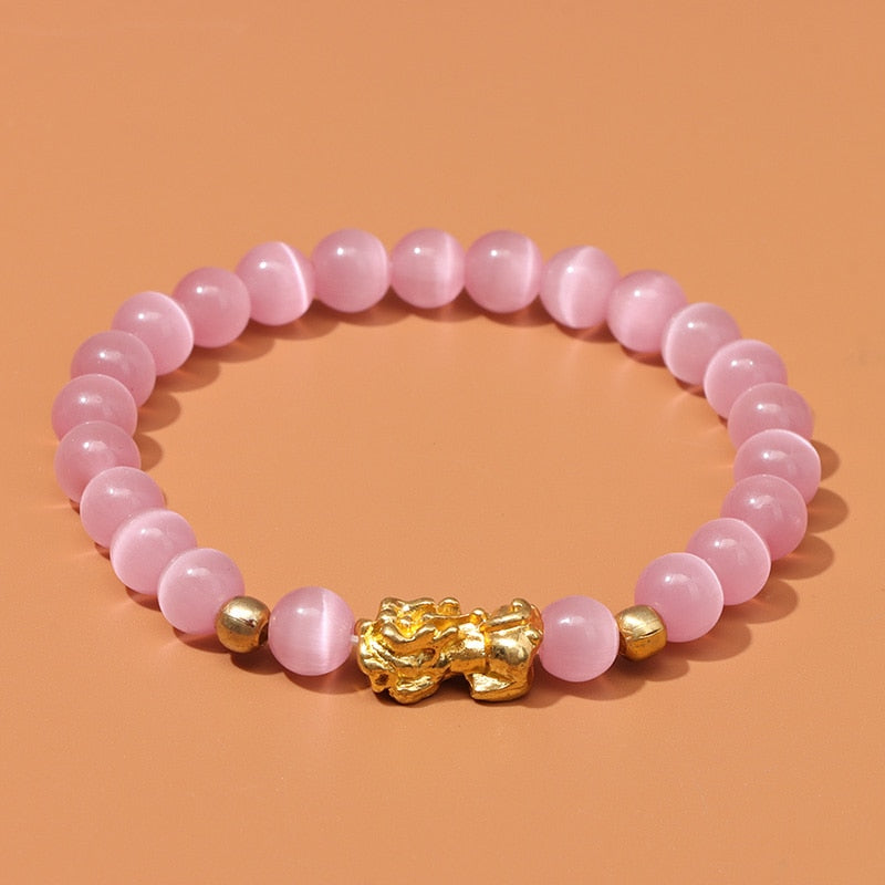 Feng Shui Stone Beads Pulsera Pixiu Rosa
